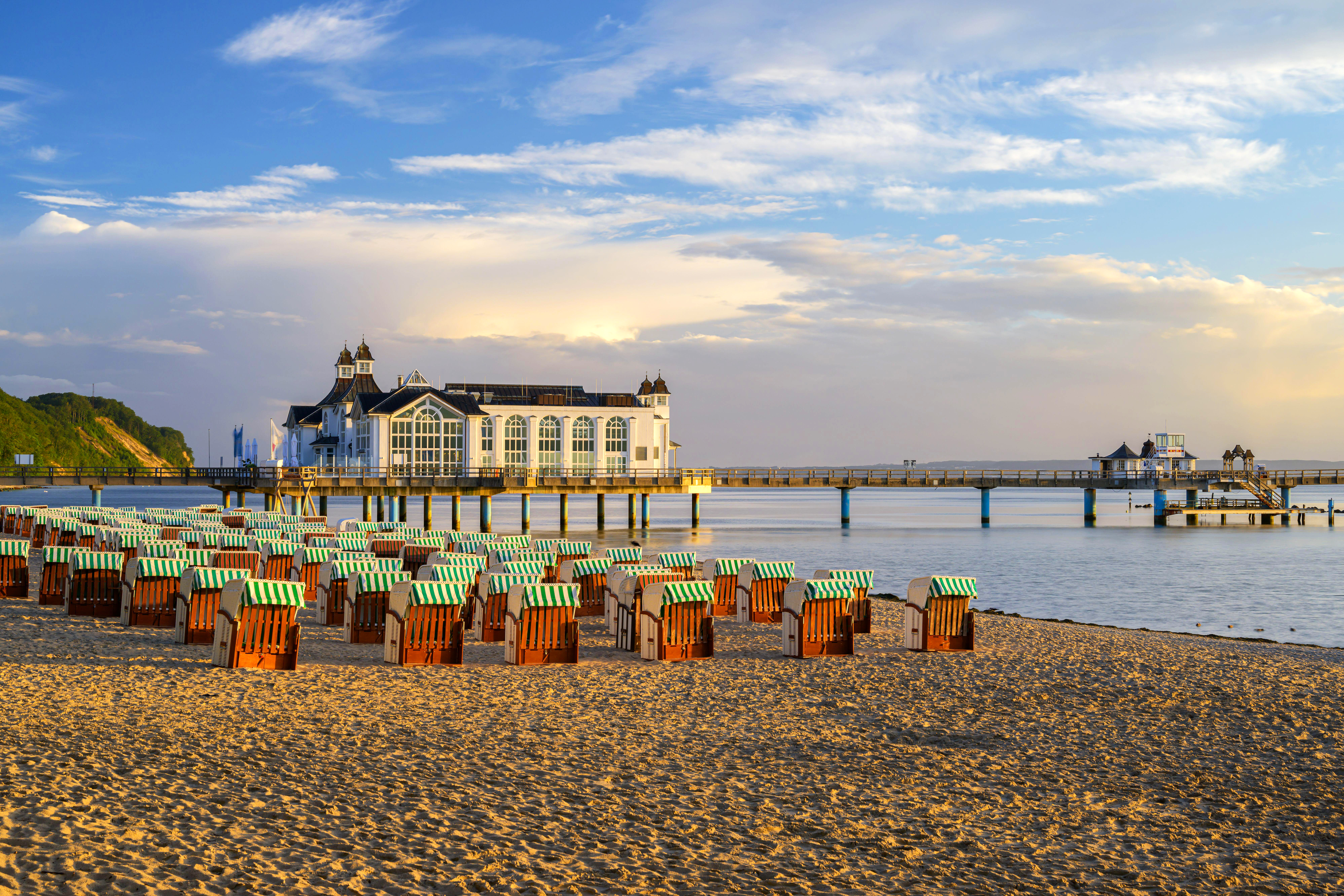 Beach loungers in Sellin, Germany, a great holiday spot in July.