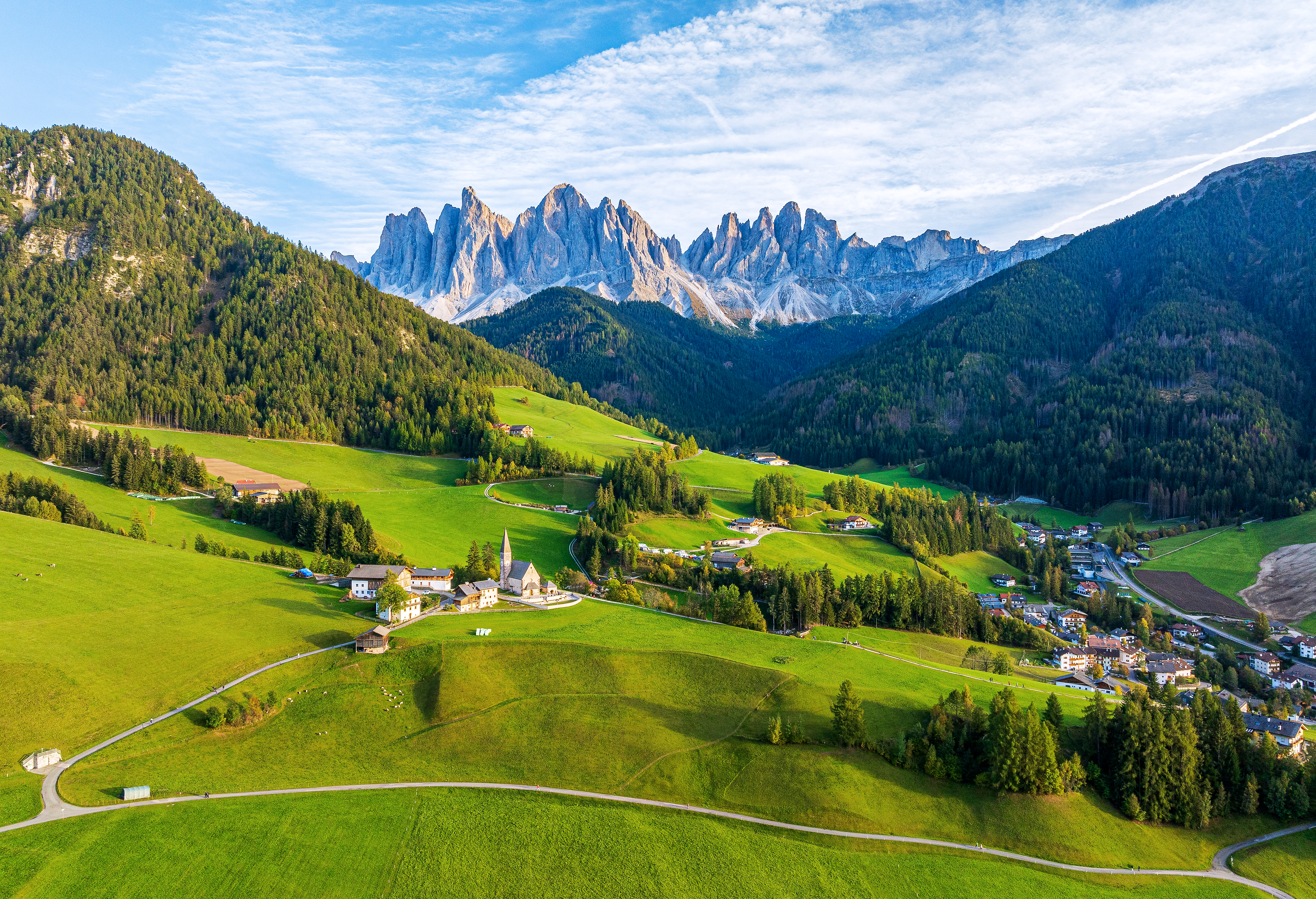 View of Val di Funes in the Dolomites, one of Italy's best spots to visit in July.